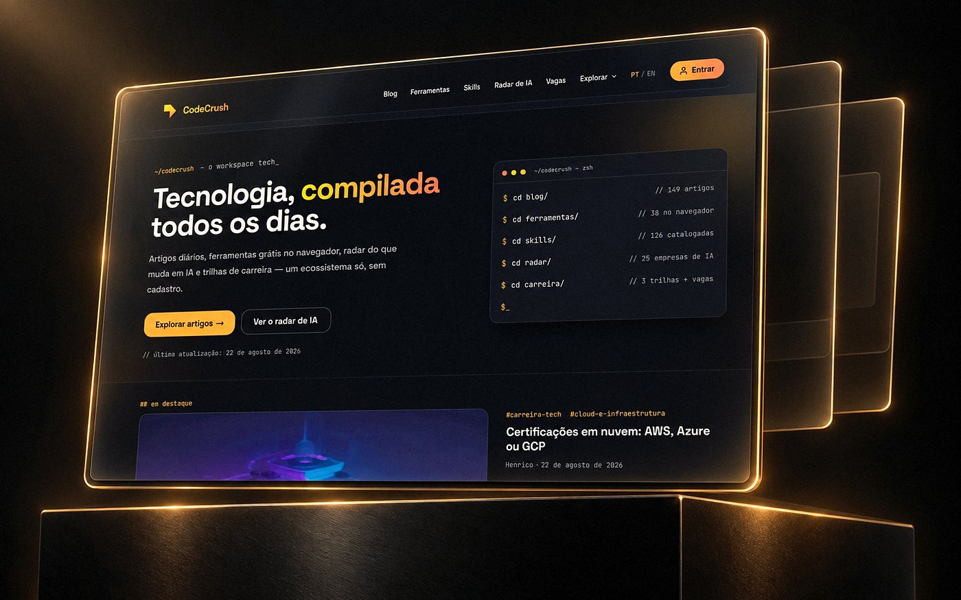 Tela do CodeCrush, portal para desenvolvedores criado por Henrico