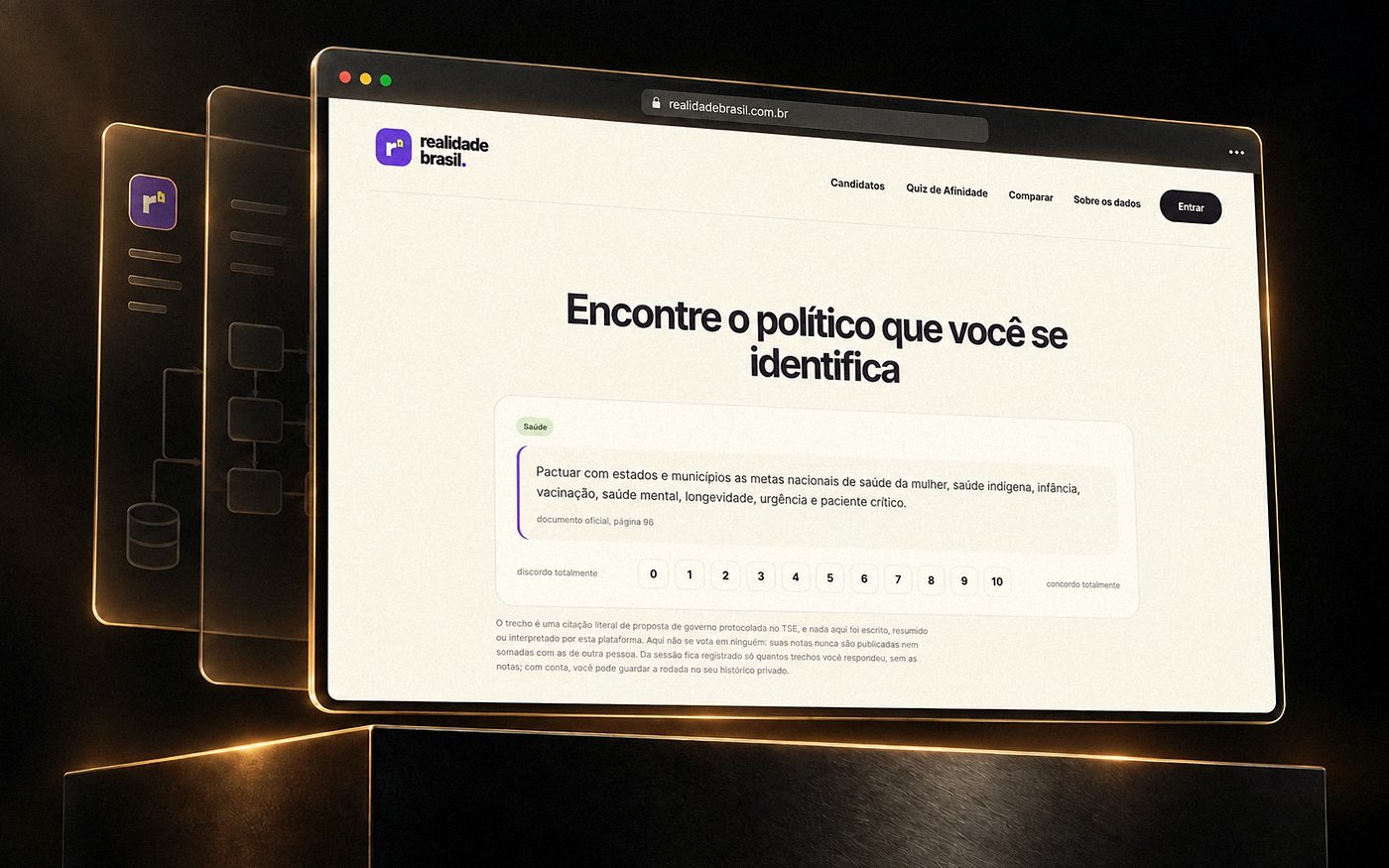 Tela do Realidade Brasil, quiz de propostas eleitorais